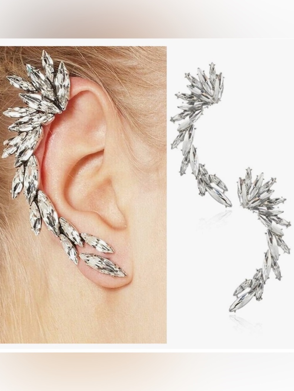 Crystal Marquise Ear Cuff - Silver Tone